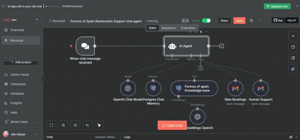 Restaurant Customer Support Chat Agent screenshot 1